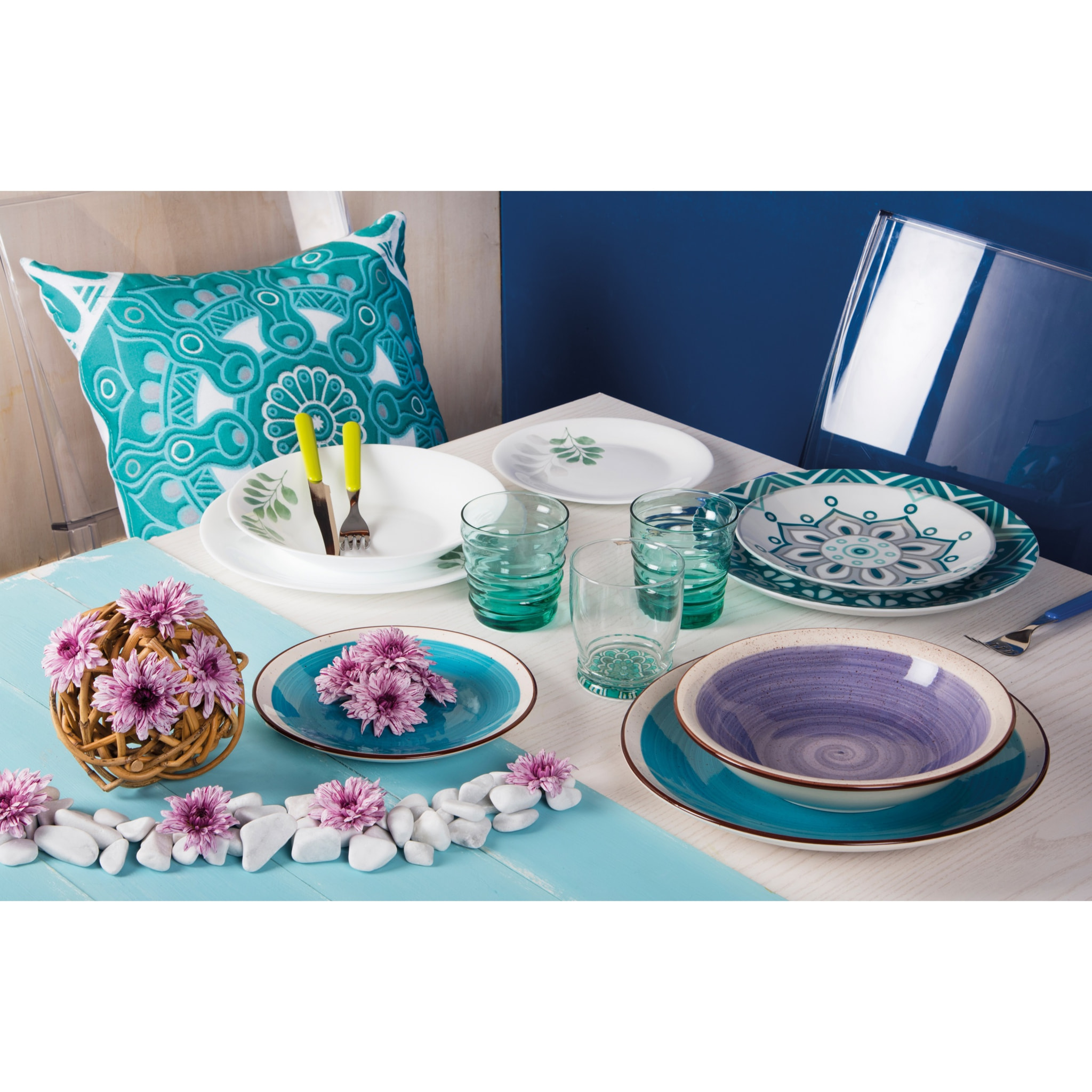 Service de table 18 pièces Excelsa – Mandala, Porcelaine Multicolore