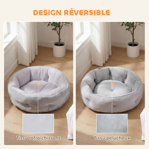 Lit pour chat réversible rebord de soutien tissu gris clair