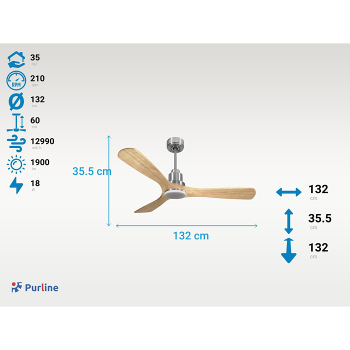 Ventilateur de plafond Réversible  Thermostat Dimmable Wifi Moteur à courant continu Toits en pente Télécommande Lumière à trois tons Hypersilence Mémoire