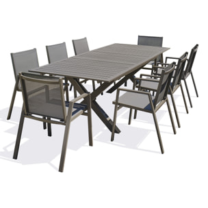 FLORIDE - Ensemble repas de jardin 8 places en aluminium quartz