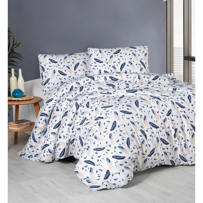 Housse de couette + taie(s) oreiller "Plume" 100% coton imprimé.