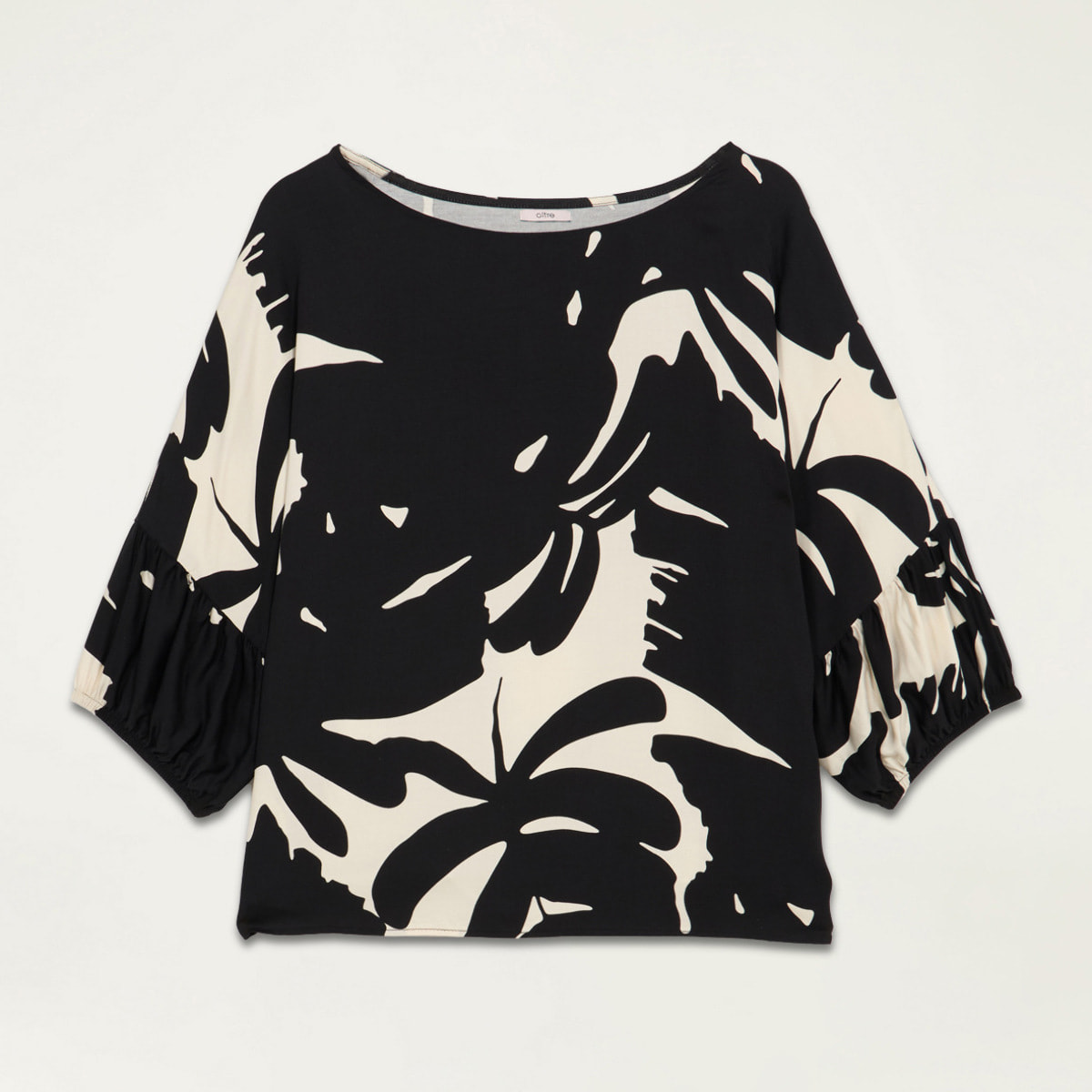 Oltre - Camiseta bimaterial floral - Negro