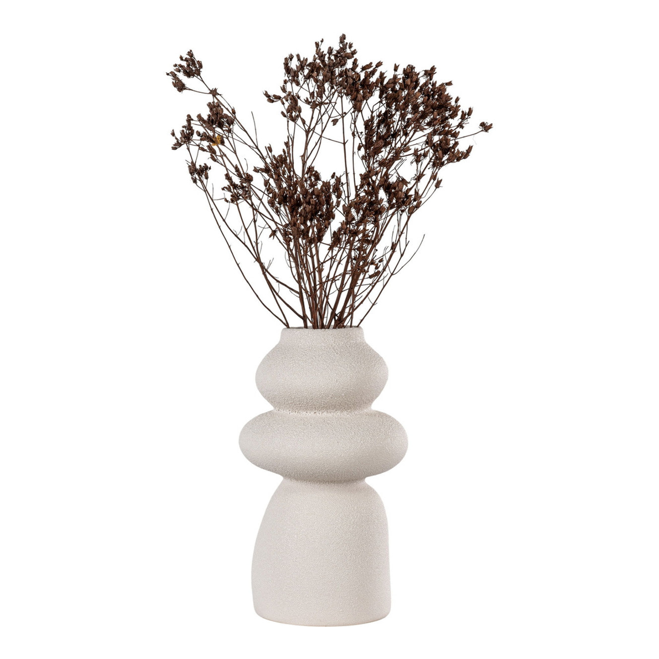Vaso in gres beige con forme organiche, ø14,5x26,5 cm