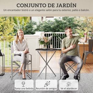 Conjunto de Muebles de Jardín de 3 Piezas Juego de Muebles de Balcón con 2 Sillas Plegables Mesa con Encimera de Vidrio Templado y Estructura de Acero para Terraza Patio Exterior Gris Oscuro