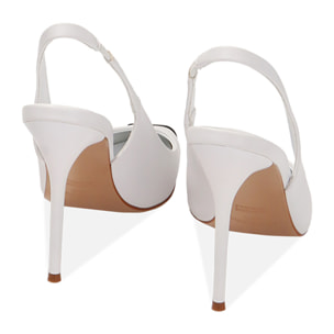 Décolleté slingback bianche con puntale, tacco 10,5 cm
