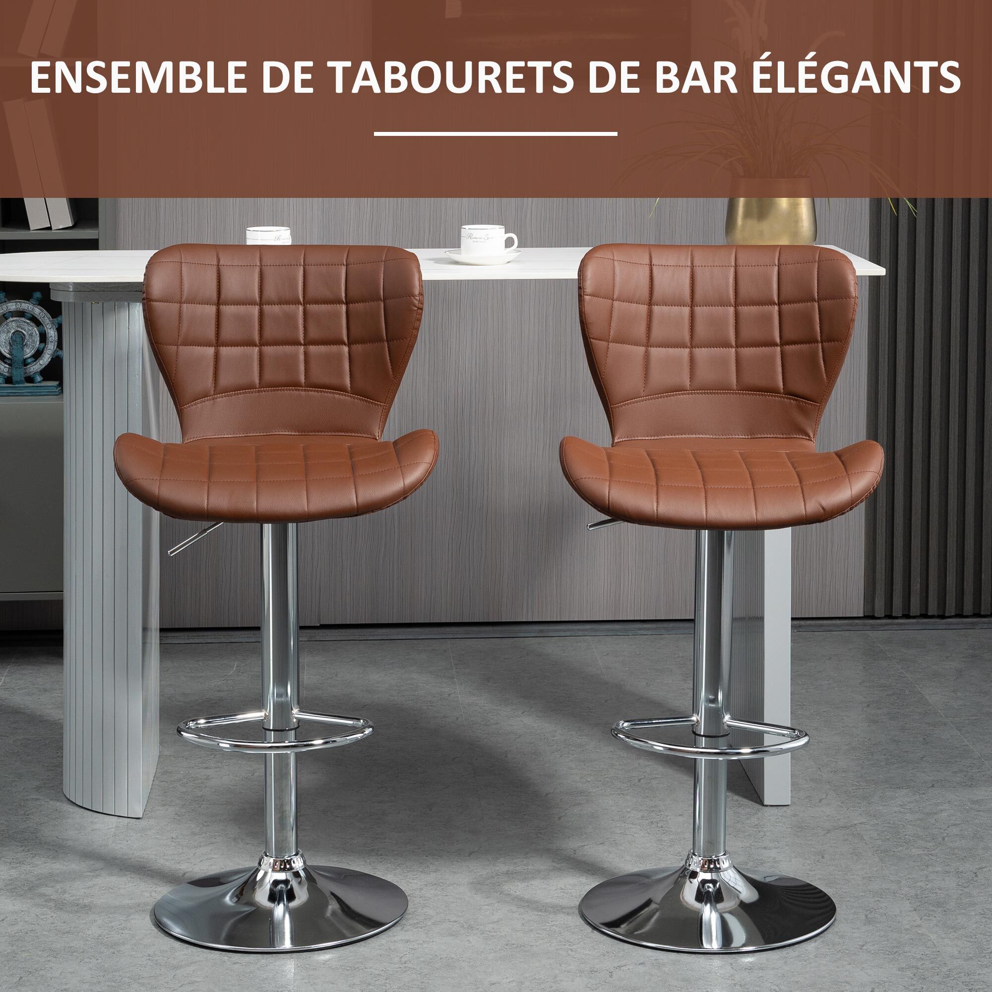 Lot de 2 tabourets de bar design contemporain hauteur d'assise réglable 59-81 cm pivotant 360° PU marron