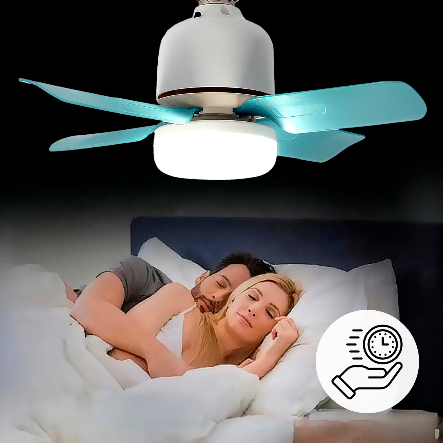 Ventilador de techo FS-4Y-R330 de 33 cm. Para casquillo E27, 3 velocidades y luz LED de 7W. Incluye mando a distancia.