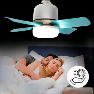 Ventilador de techo FS-4Y-R330 de 33 cm. Para casquillo E27, 3 velocidades y luz LED de 7W. Incluye mando a distancia.