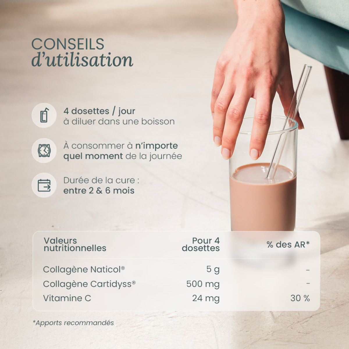 Nutri&Co Collagène Marin Type 1, 2 & 3 Peau & Articulations Goût Cacao - 240g