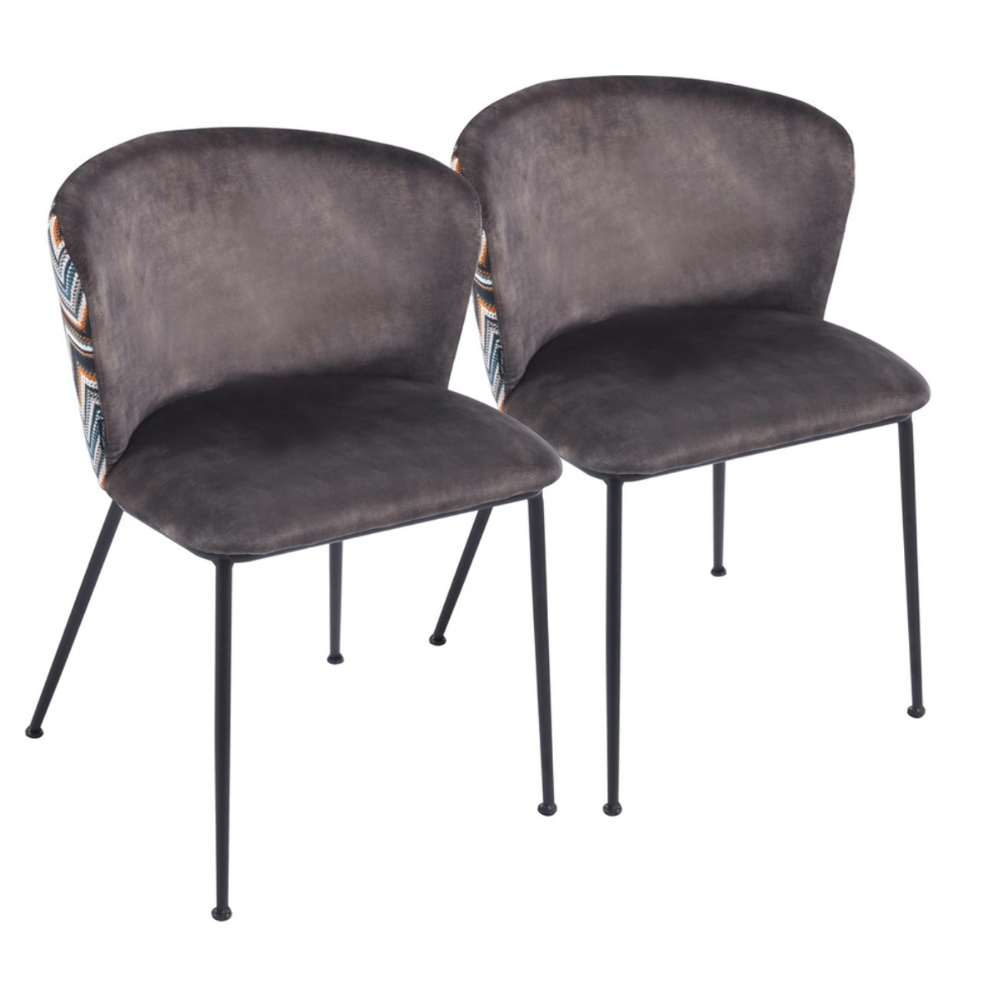Set da 2 sedie in tessuto marrone con gambe in metallo nere - Charles