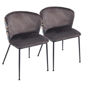 Set da 2 sedie in tessuto marrone con gambe in metallo nere - Charles