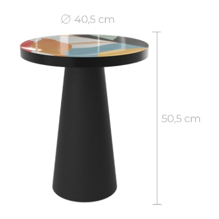 Table d'appoint ronde en métal noir et multicolore D40,5 cm - Cheyenne