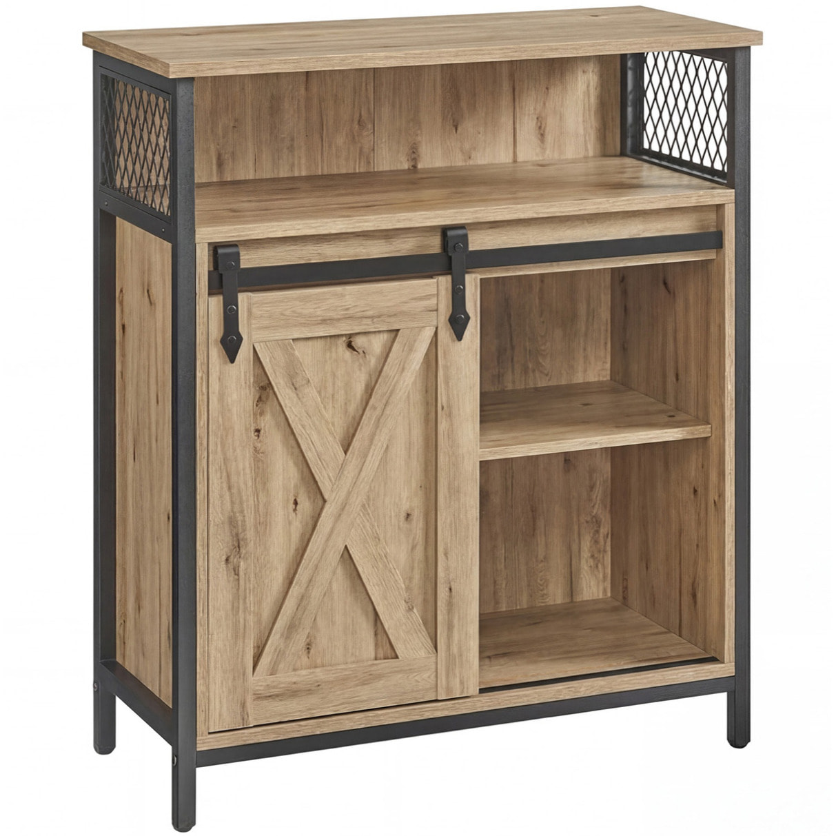 Mobiletto Credenza Industrial con Anta Scorrevole Quercia e Nero