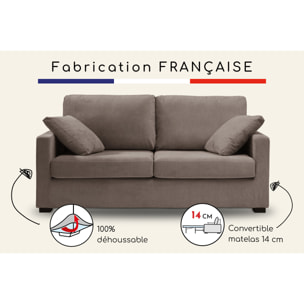 Canapé convertible 14 cm LYS 3 pl 185 cm tissu Moderne Taupe - Fabriqué en France