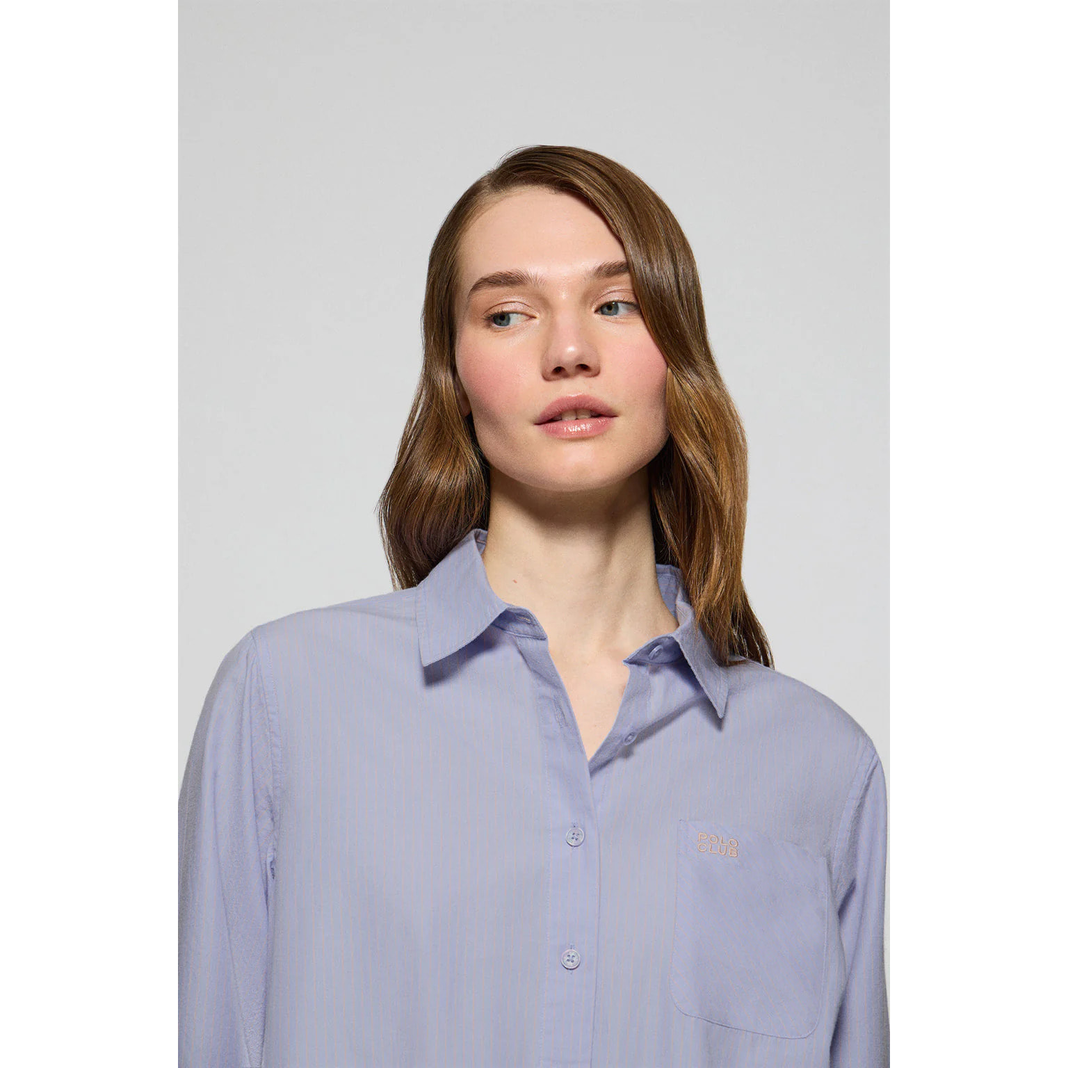 Camisa azul claro Samanta de algodón a rayas con logo bordado