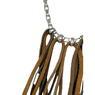 Collar Multiflecos largos de piel Marrón en plata 10µ