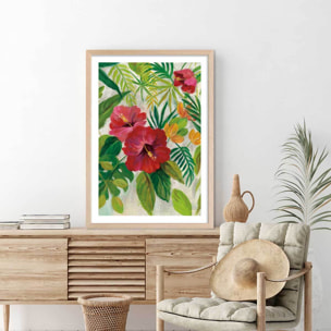 Poster Hibiscus des tropiques Affiche + cadre en bois - Chêne
