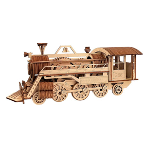 Maqueta de Madera 3D, con movimiento mecánico diseño de Tren de Vapor. 252 piezas.