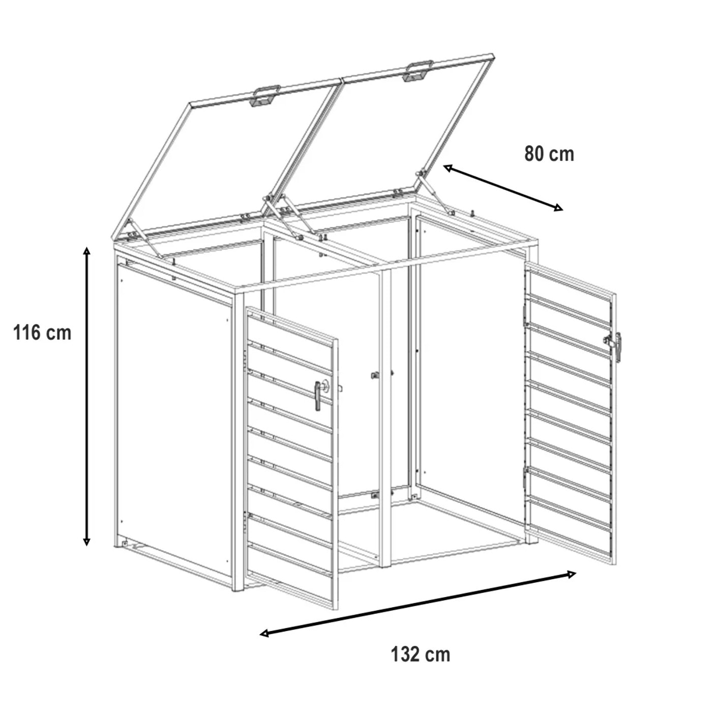 Abri cache poubelle double - 2x 240L - anthracite/imitation bois en acier