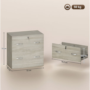 Cajonera de Escritorio con 2 Cajones Cajonera de Oficina con Guías para Carpetas Colgantes para A4 Cerradura y 2 Llaves para Estudio Salón 77x42x72 cm Natural