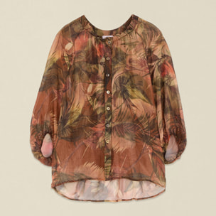 Oltre - Camicia in chiffon fantasia misto seta - Marrone