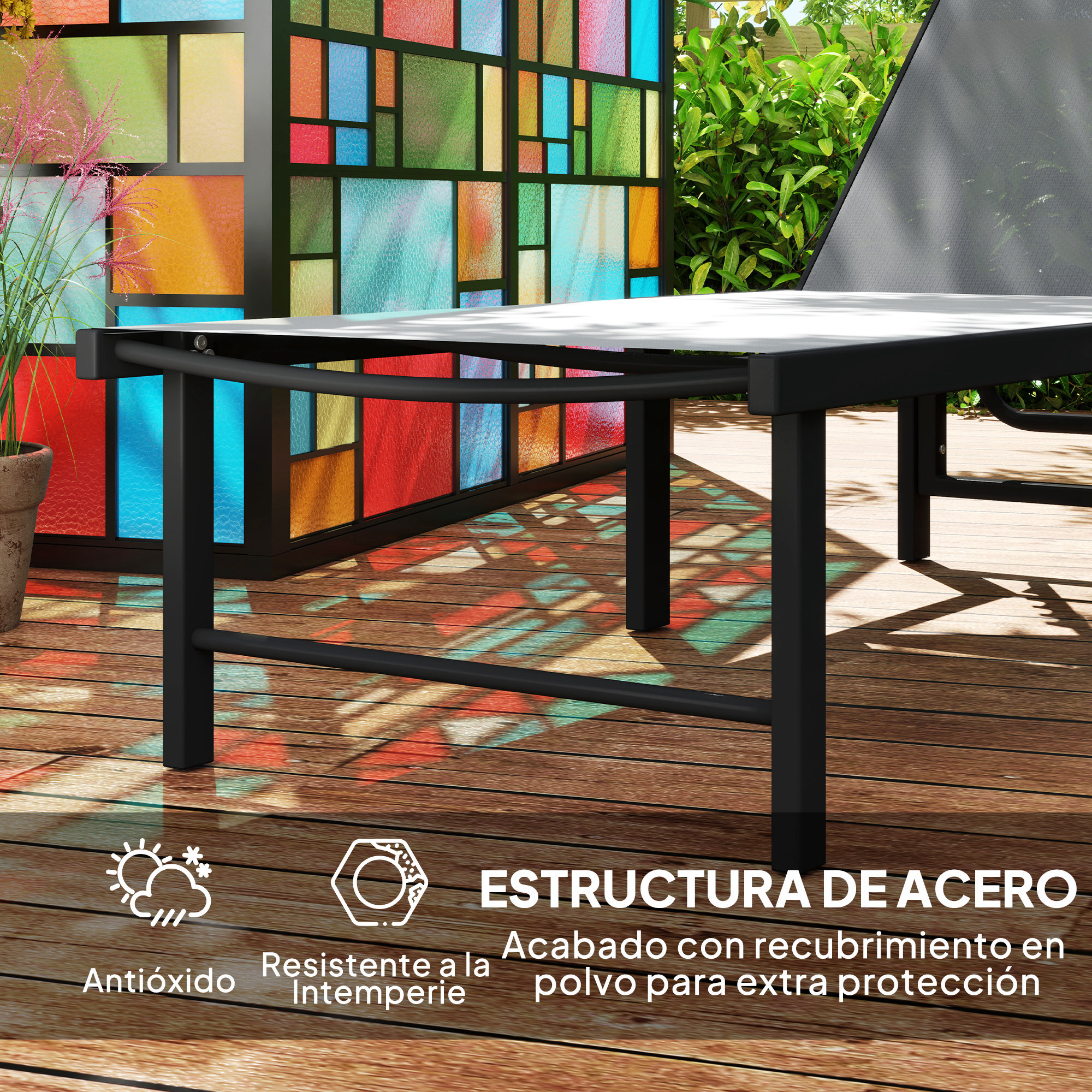 Tumbona Jardín Exterior, Tumbona Reclinable con Respaldo Ajustable en 5 Niveles y Estructura de Acero, Impermeable, Carga 120 kg, para Patio, Terraza, Balcón, 166x60x84 cm, Gris