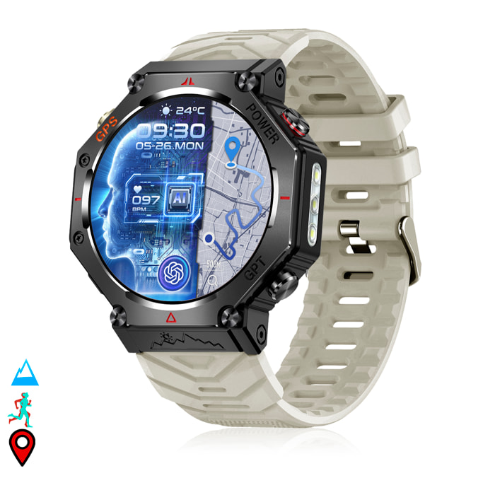 Smartwatch KC91 con llamadas BT, GPS, herramientas de exploración, ChatGPT y + de 100 modos deportivos.