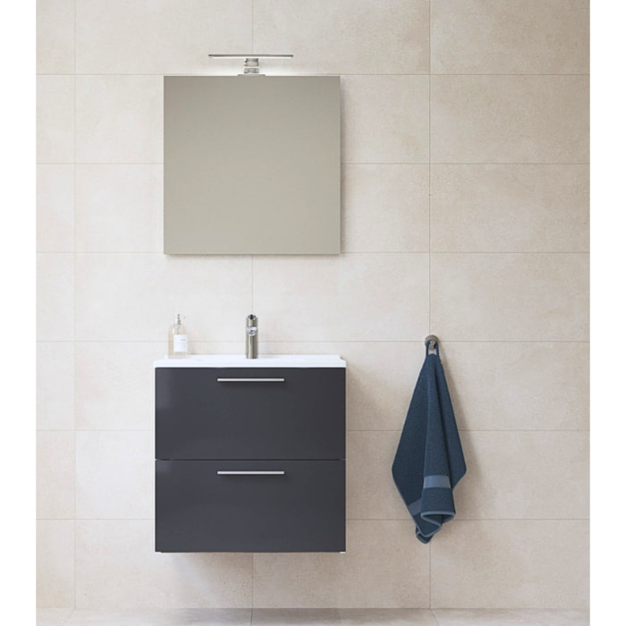 Mia ensemble meuble préassemblé 59x61x39,5 cm avec lavabo, miroir et éclairage LED, Anthracite brillant (MIASET60A)