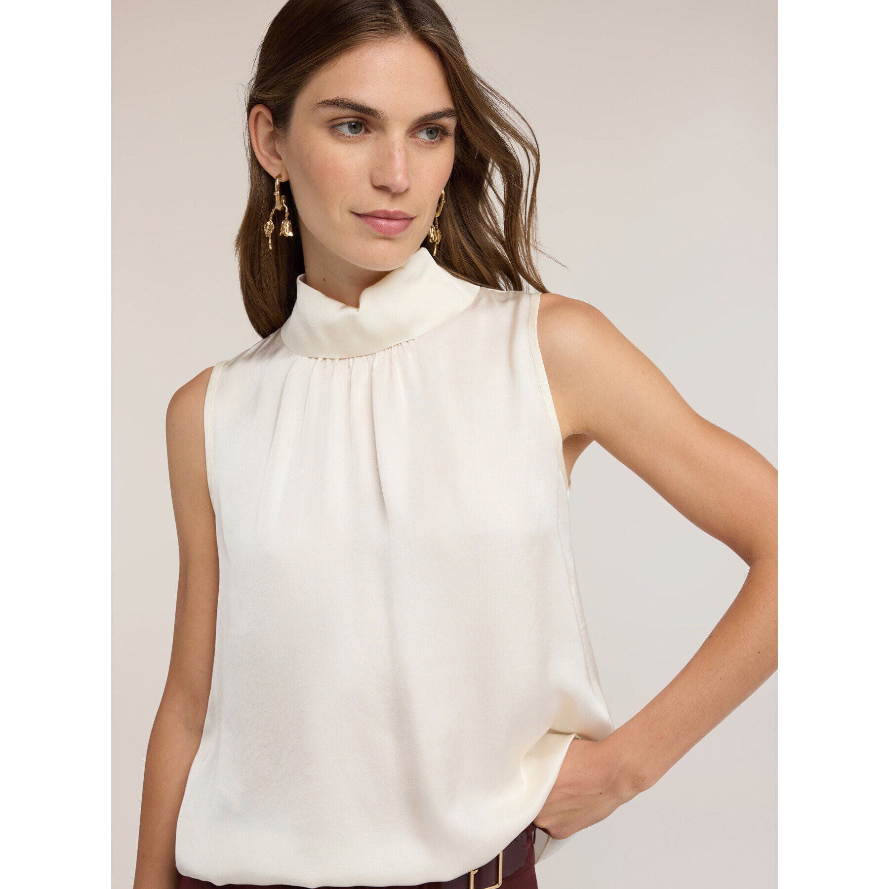 Motivi - Blusa in raso con colletto alla coreana - Bianco