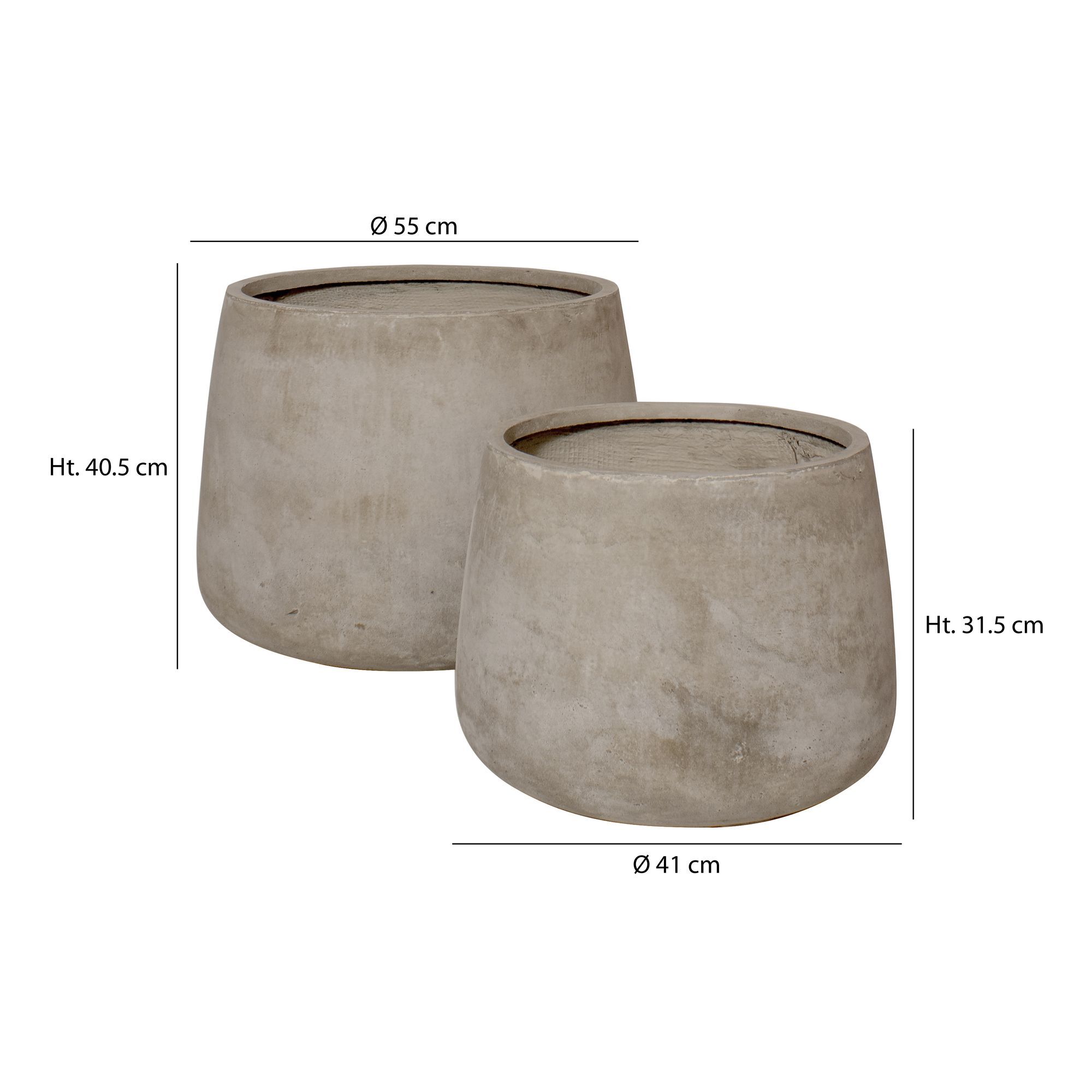 Set de 2 pots ronds en terre d'argile forme basse 41/55cm FARO