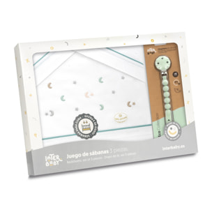 Triptico Cuna Estrella Luna Multicolor + Broche Bco/Verde
