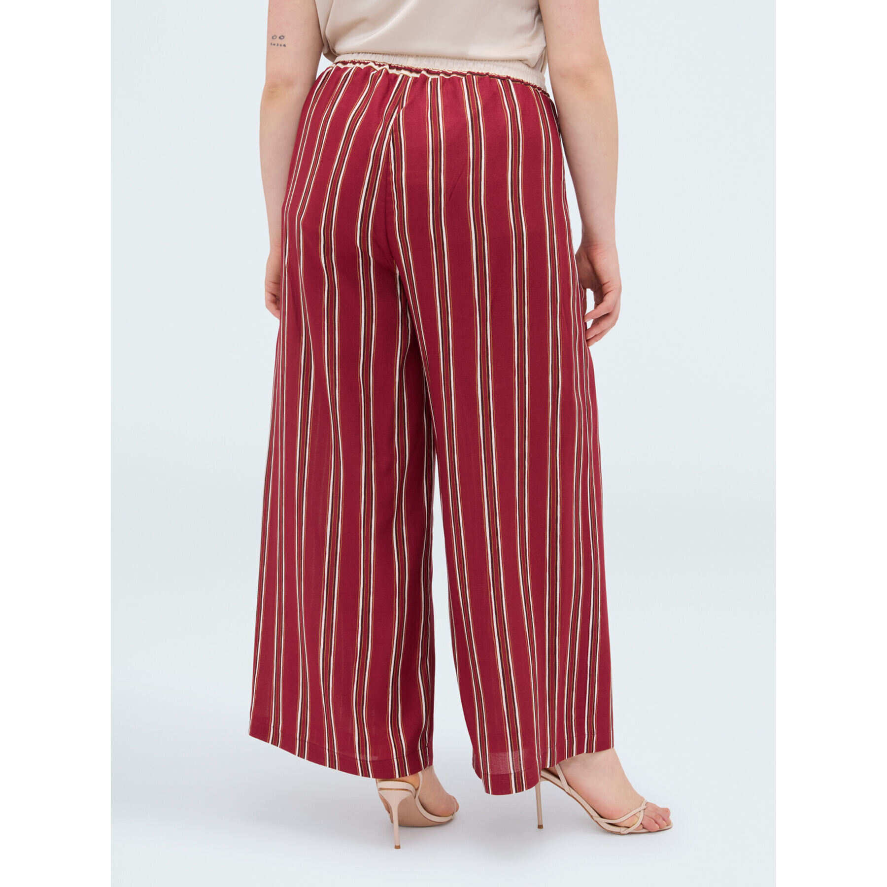 Fiorella Rubino - Pantalones Wide Leg de viscosa a rayas - Burgundy