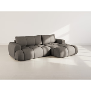Yulin - Canapé d'angle droit 4 places convertible avec coffre en tissu bouclette - Gris foncé