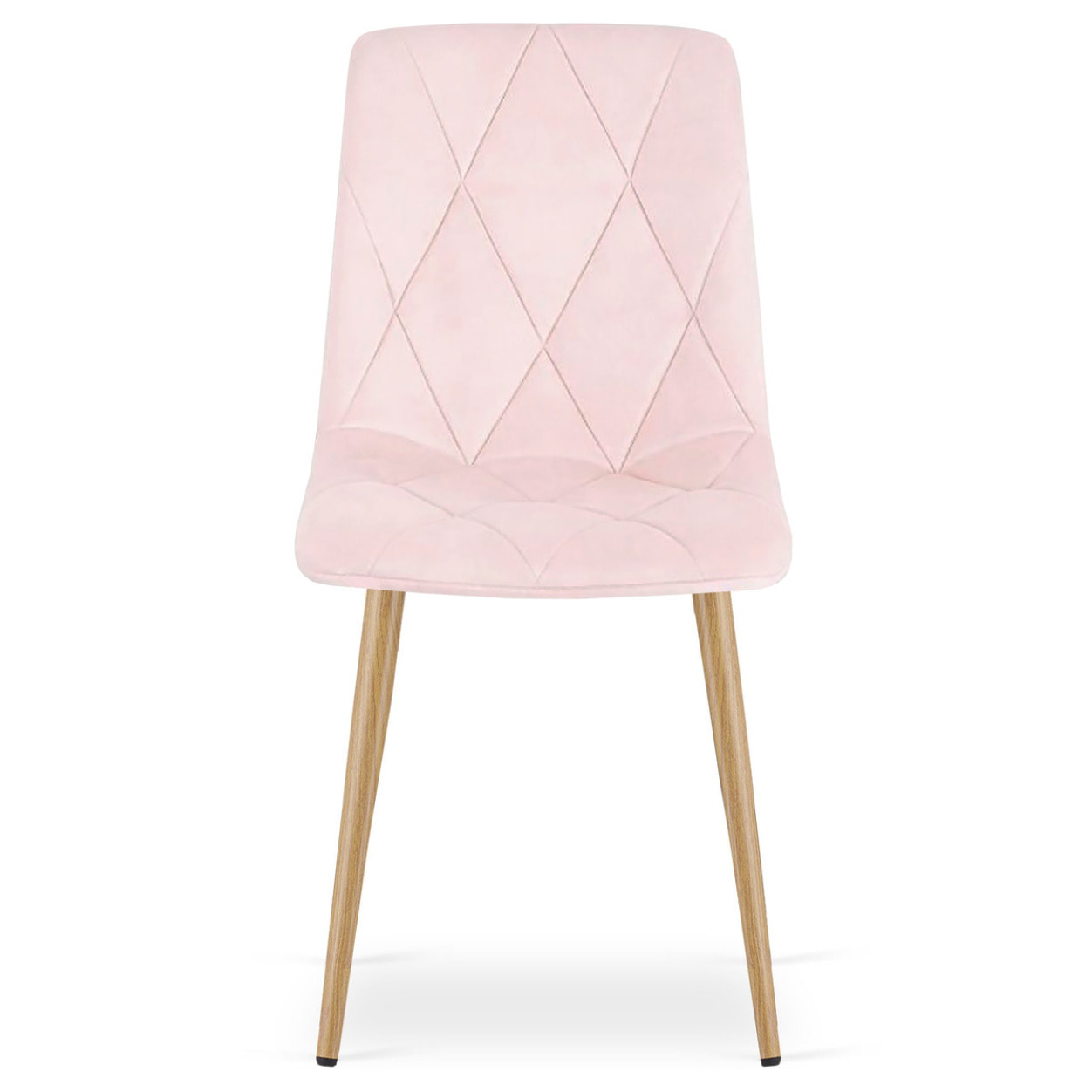 Sedia Libra in velluto rosa chiaro con gambe effetto legno