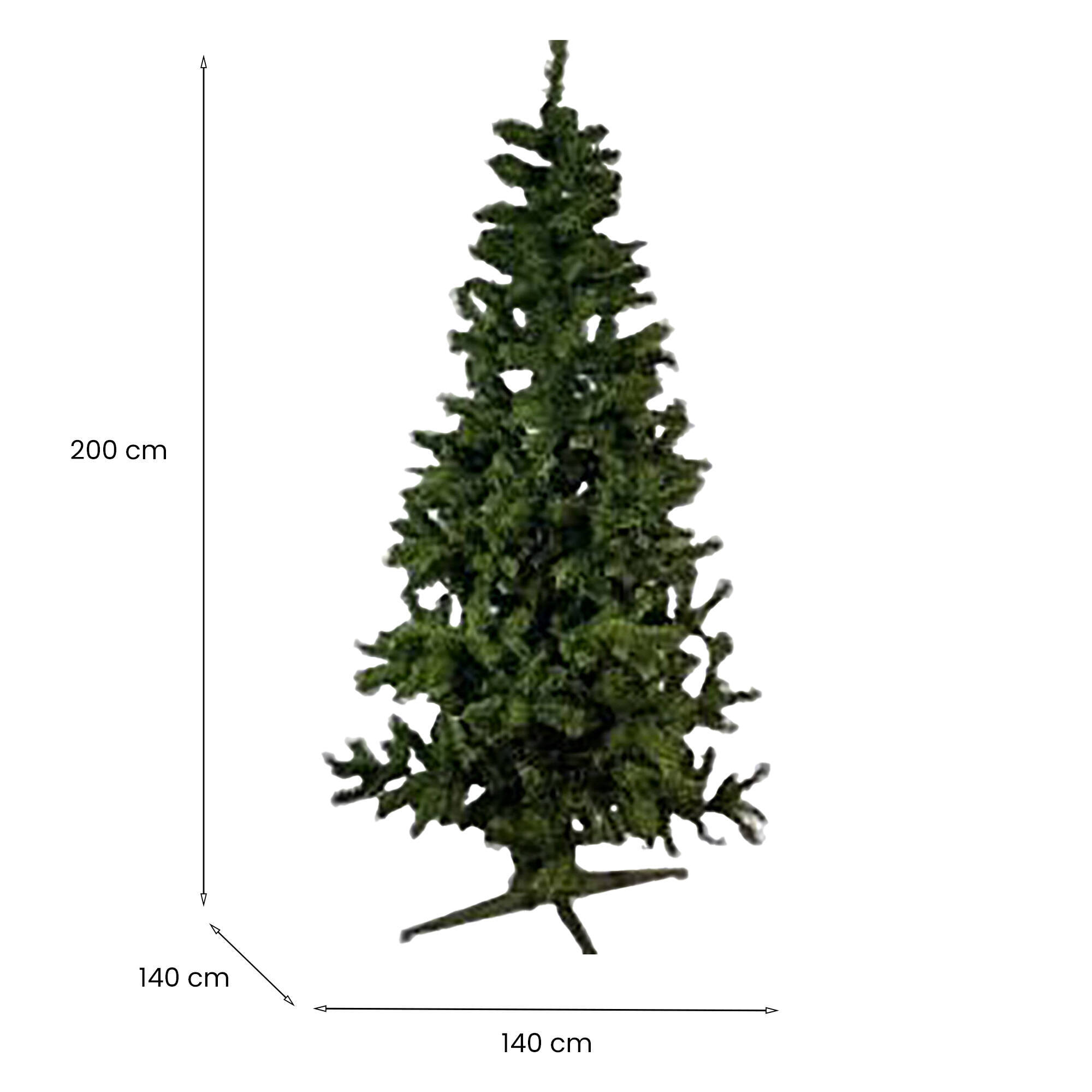 Albero di Natale Jingles, Pino artificiale, Albero effetto reale, Alberello natalizio, Made in Italy, 140x140 h200 cm, Verde