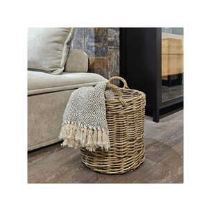 Panier rond H. 43 cm en kubu naturel tressé avec anses - ENRICO