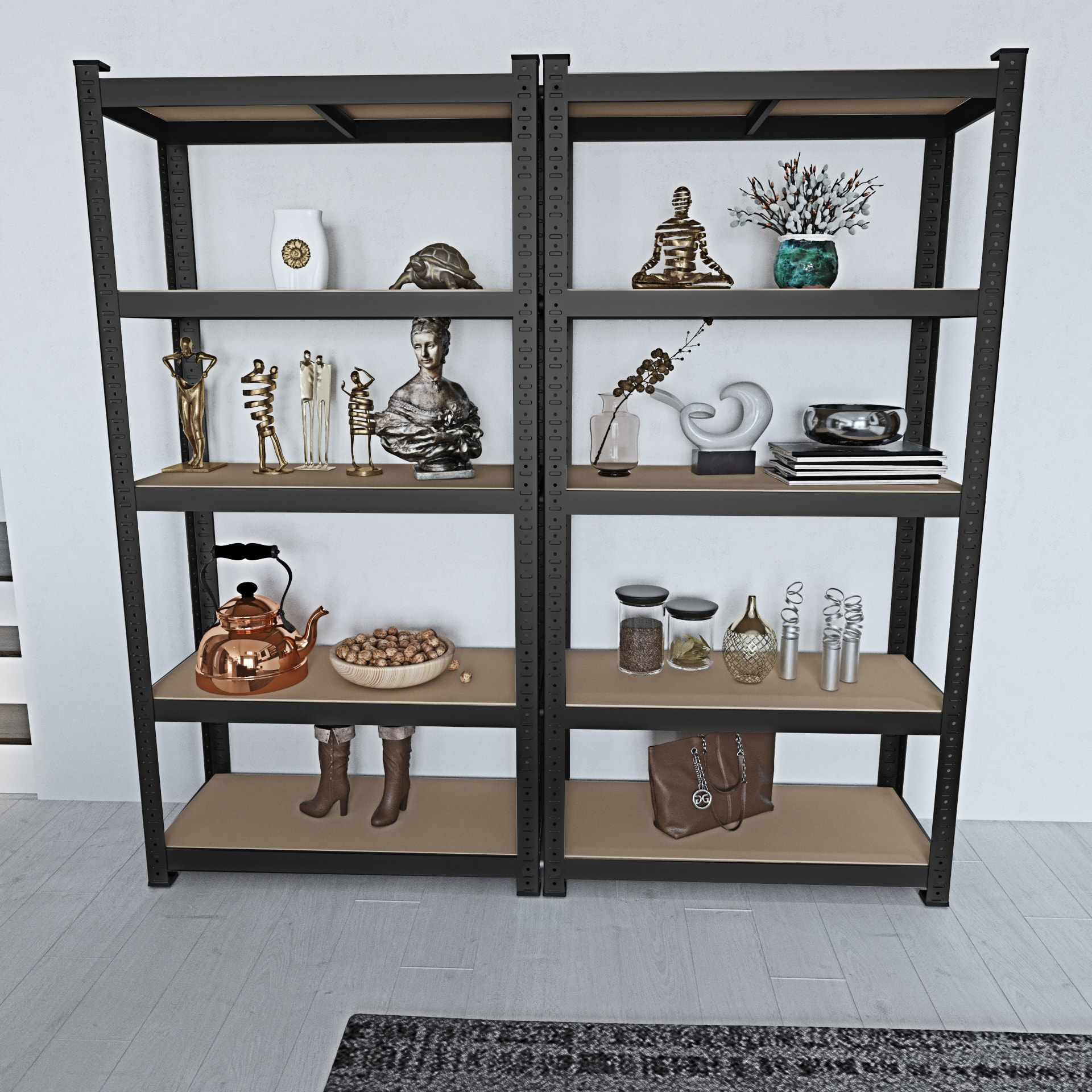 2 Scaffali In Metallo E MDF Scaffale Alta Portata Fino a 875 kg 5 Ripiani Regolabili Garage Officina Cantina Magazzino Modulare 180 x 90 x 40 cm Nero