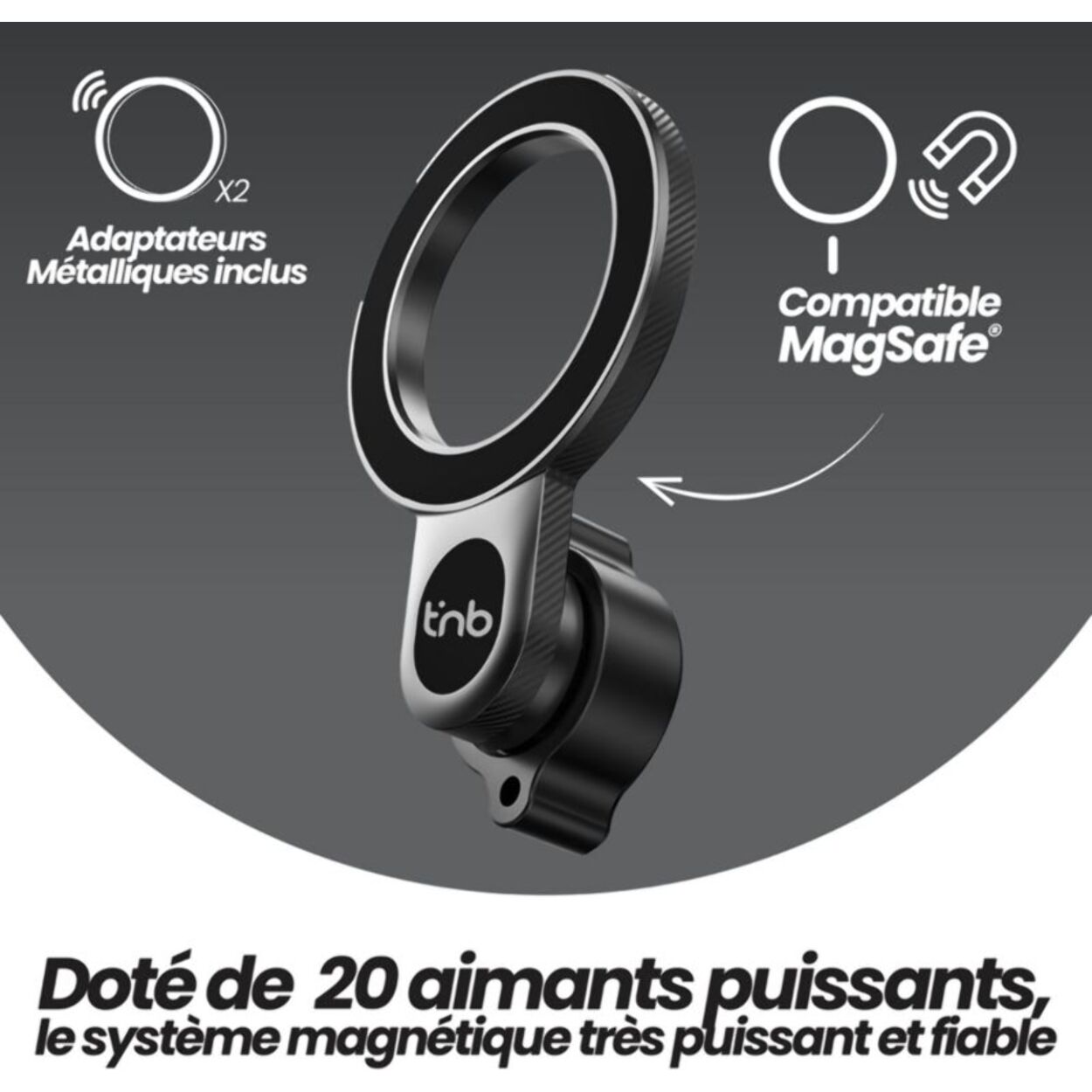 Support smartphone TNB Support magnétique compact aération Noir