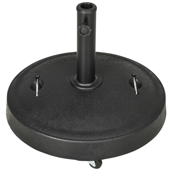 Base de Sombrilla de Jardín de Resina de 23,5 kg con Ruedas y Asa Retráctil Soporte de Parasol Cuadrado para Postes de Ø32/48 mm para Terraza Patio Ø53x41 cm Negro