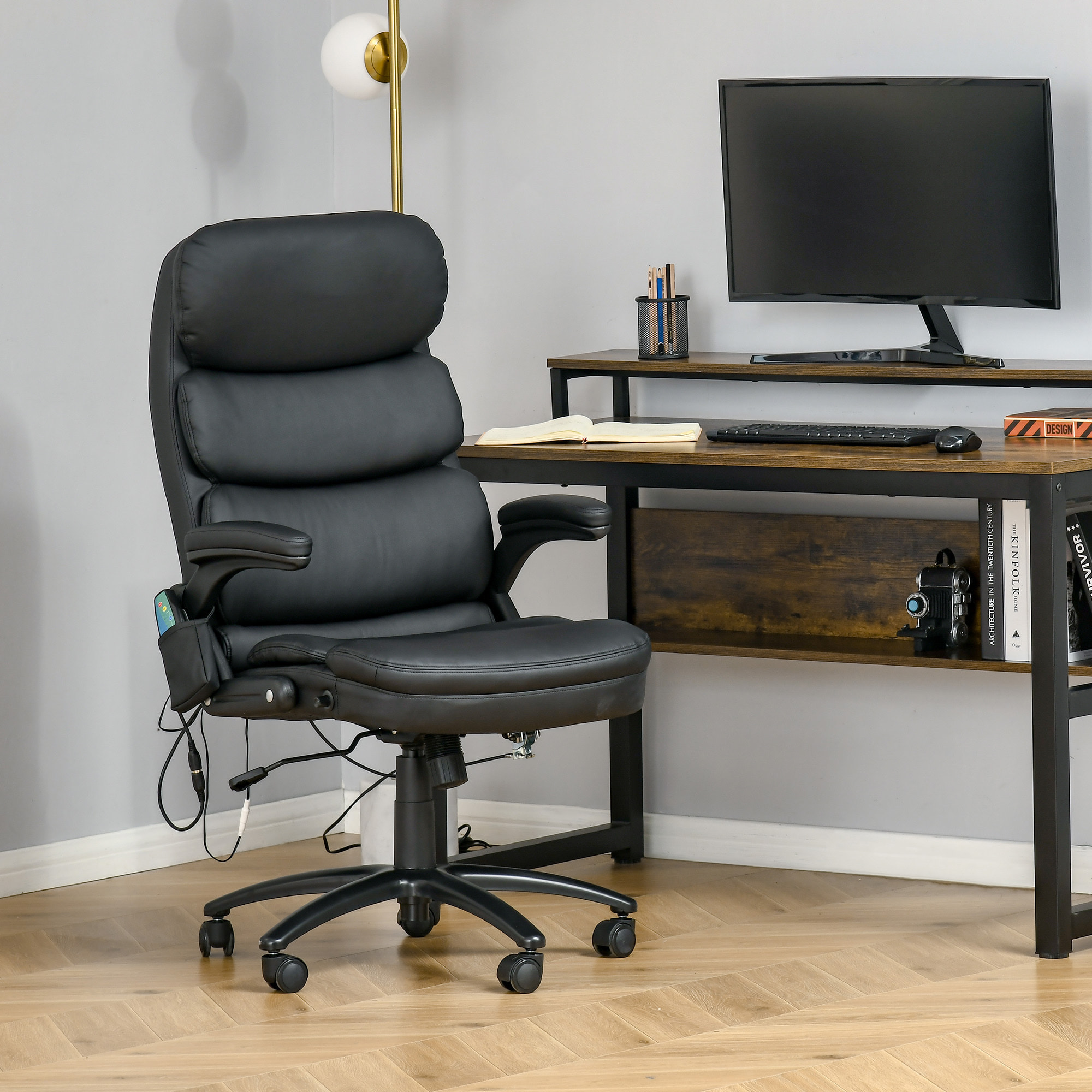Fauteuil de bureau direction massant 6 points inclinable réglable synthétique noir