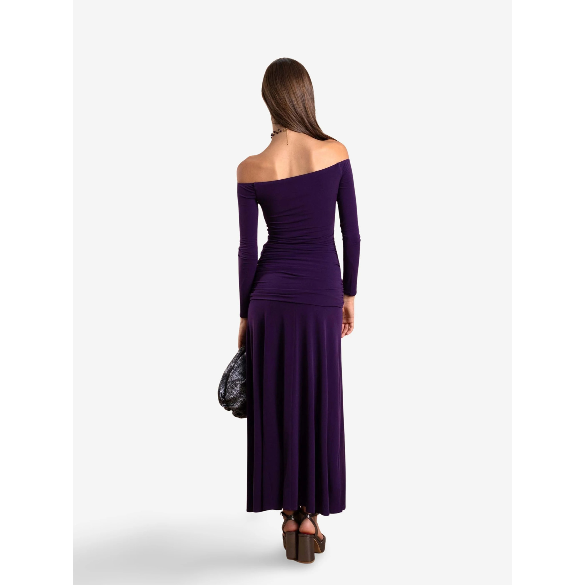 Vestido midi de punto escote bardot