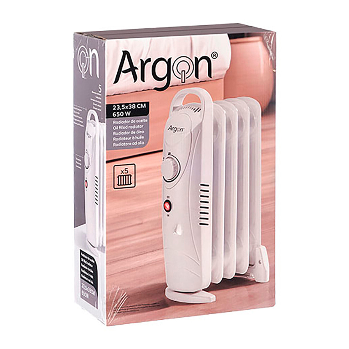 Radiatore a 5 elementi con potenza di 650W.