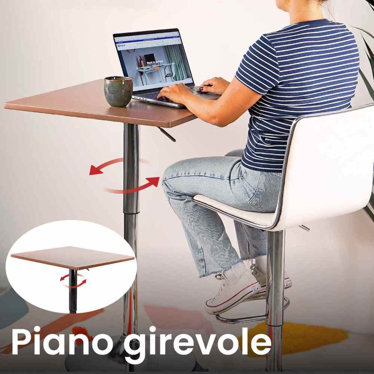 Tavolo quadrato alto, con base cromata regolabile in altezza - Lima