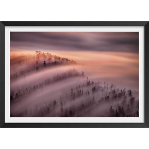 Poster ciel violet au matin Affiche + cadre en bois - Noir