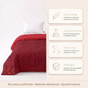Trapunta invernale bicolor Made in Italy in microfibra di poliestere - Bordeaux/Rosso