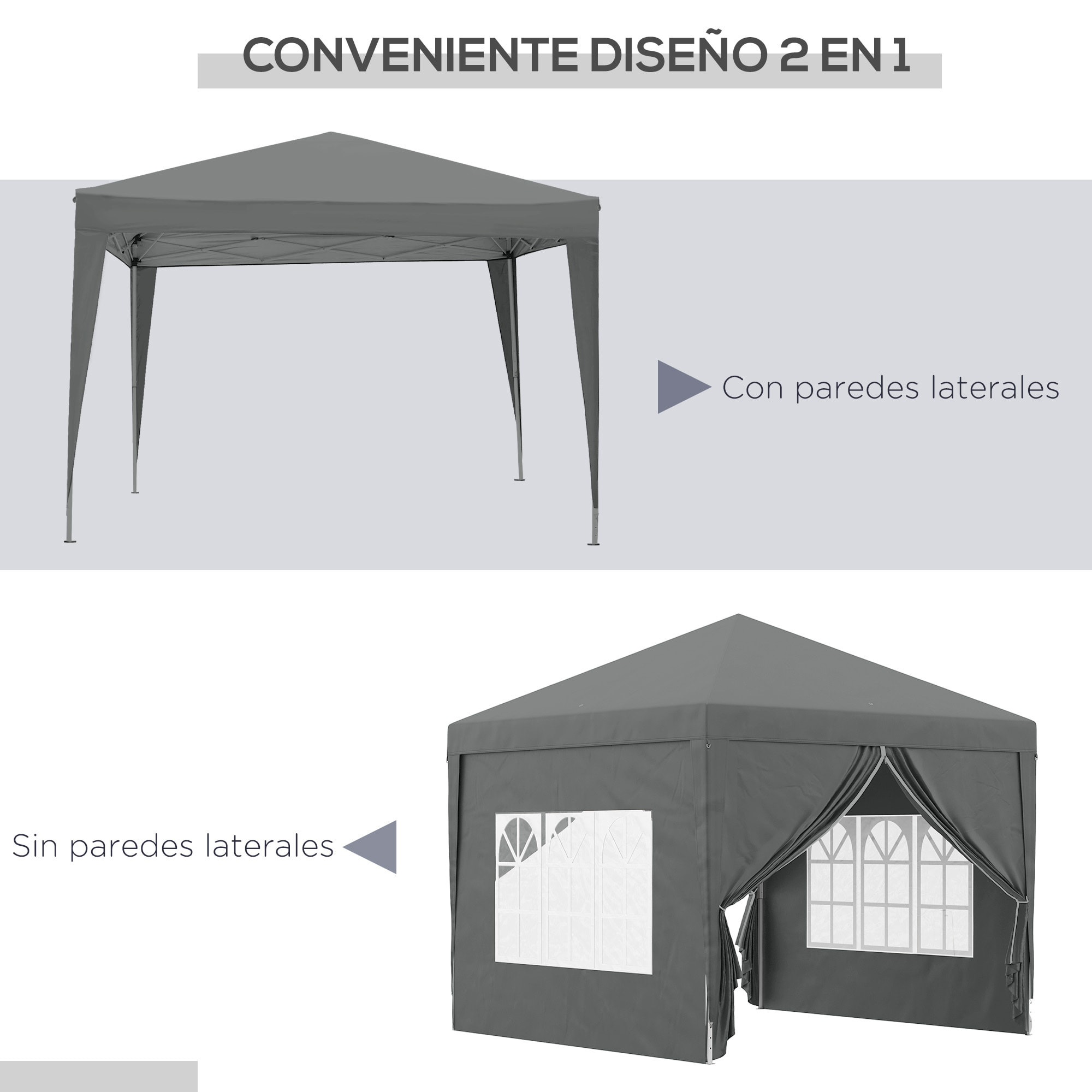Carpa Plegable Pop-up Gazebo 3x3 m Cenador Plegable con 4 Paredes Laterales Anti-UV y Bolsa de Transporte para Camping Fiestas Gris