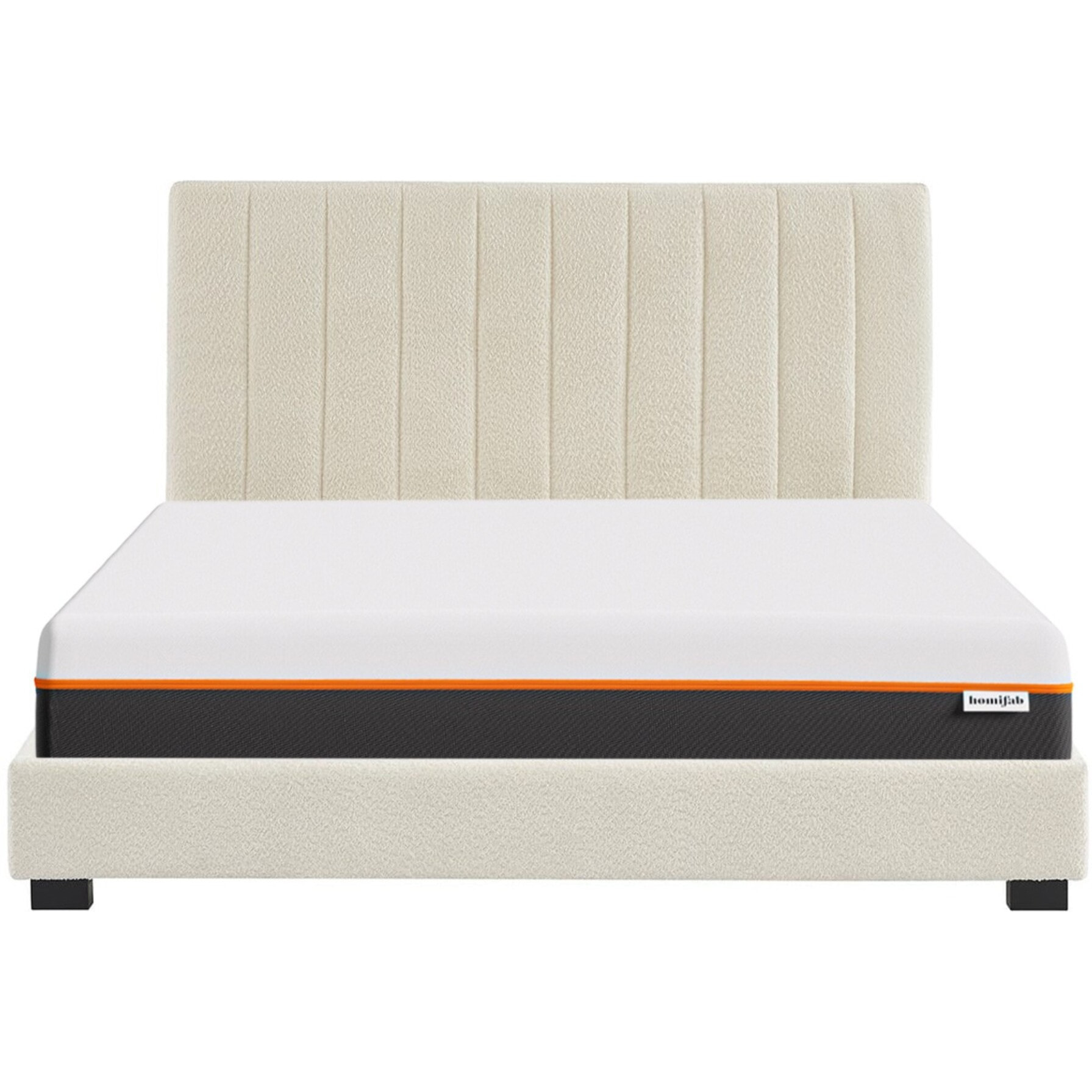 Lit en tissu bouclé + Matelas double confort - WILLIAM & DUAL CONFORT
