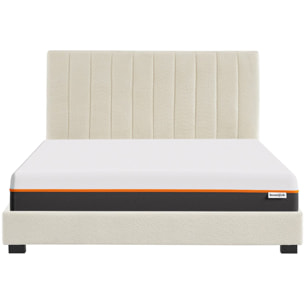 Lit en tissu bouclé + Matelas double confort - WILLIAM & DUAL CONFORT