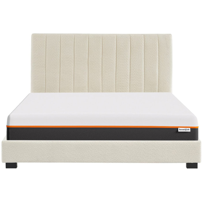 Lit en tissu bouclé + Matelas double confort - WILLIAM & DUAL CONFORT