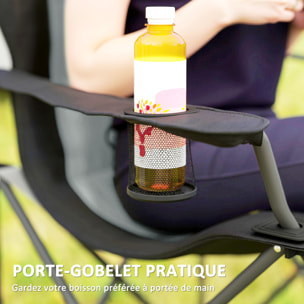Lot de 2 chaises pliantes rembourrées de camping - porte-gobelet - gris